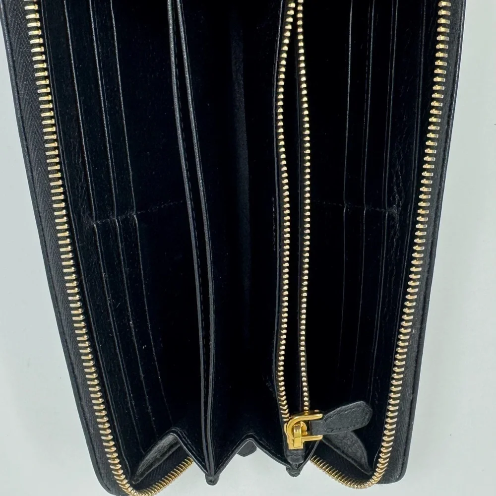 Preloved Prada Black Zip-Around Wallet with Gold Accents - Picture 15 of 16